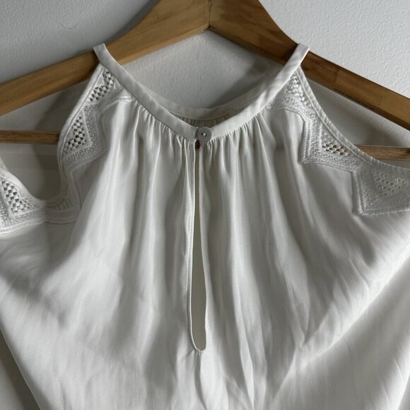 Ramy Brook Blouse Womens M/L White Cold Shoulder Lace Trim Long Sleeve Top - Picture 6 of 11